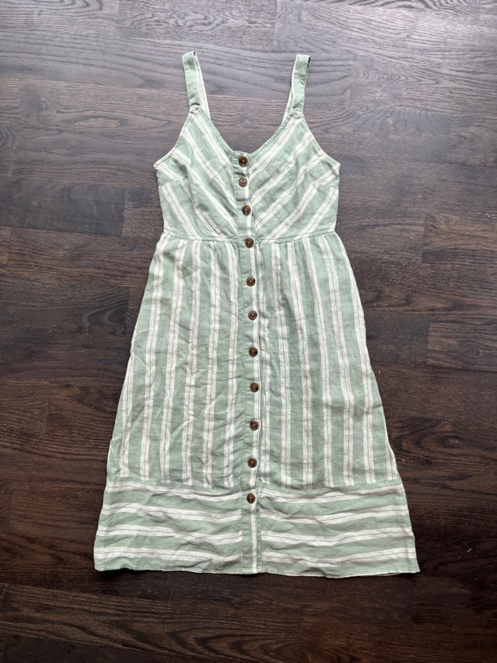 Universal Thread Sage Green and White Striped Button-Down Midi Dress